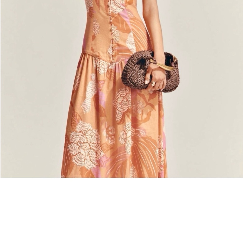 FARM Rio Strapless Maxi Dress in Terracotta, Cream & Pink Print